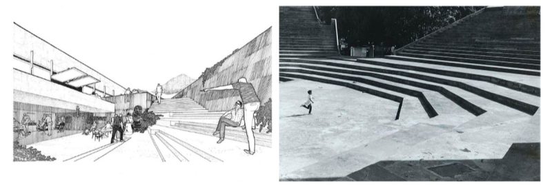 Desenho perspectiva da Sociedade Harmonia de Tênis e foto do CCC de Campinas. Fotos - crédito: divulgação